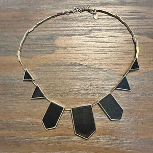 House of Harlow Geometric Black  leather and Gold Necklace